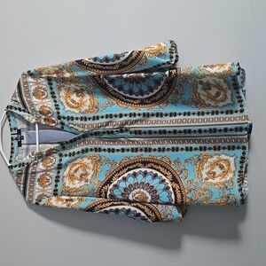 Lior Paris Turqoise and Gold Women's Blouse, Size Medium / Large